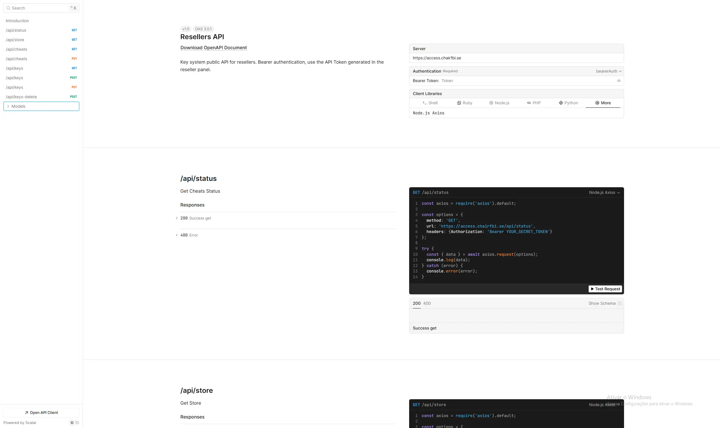 API documentation UI